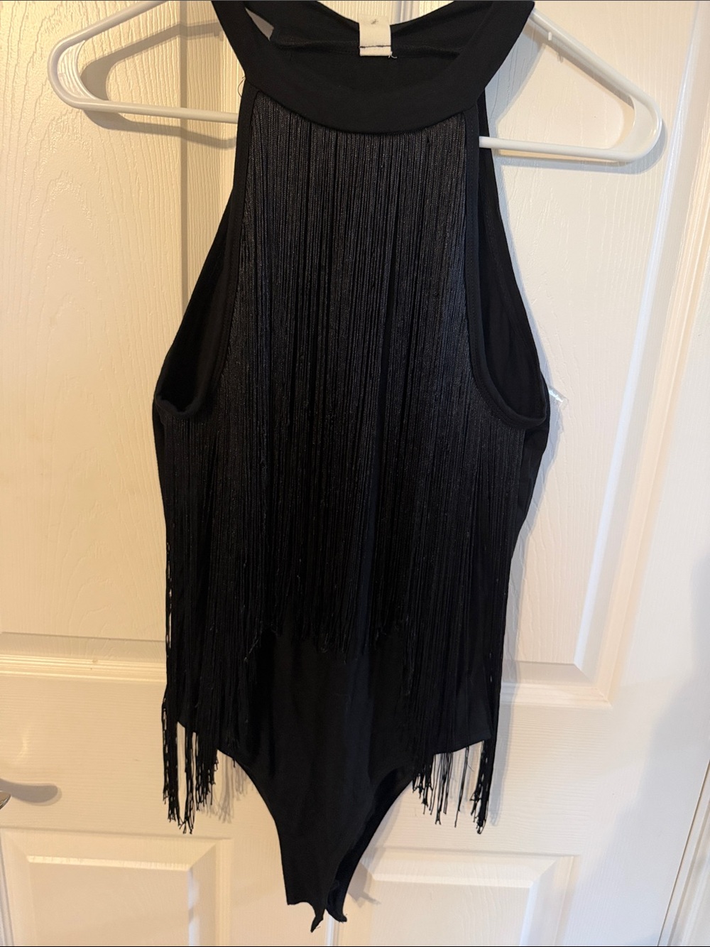 Black Fringe Halter Bodysuit - Women's